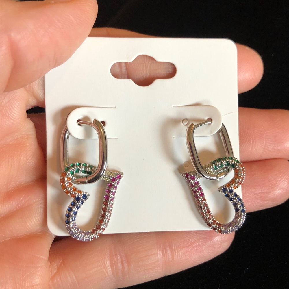 Elegant Multicolor Hoop Heart Earrings